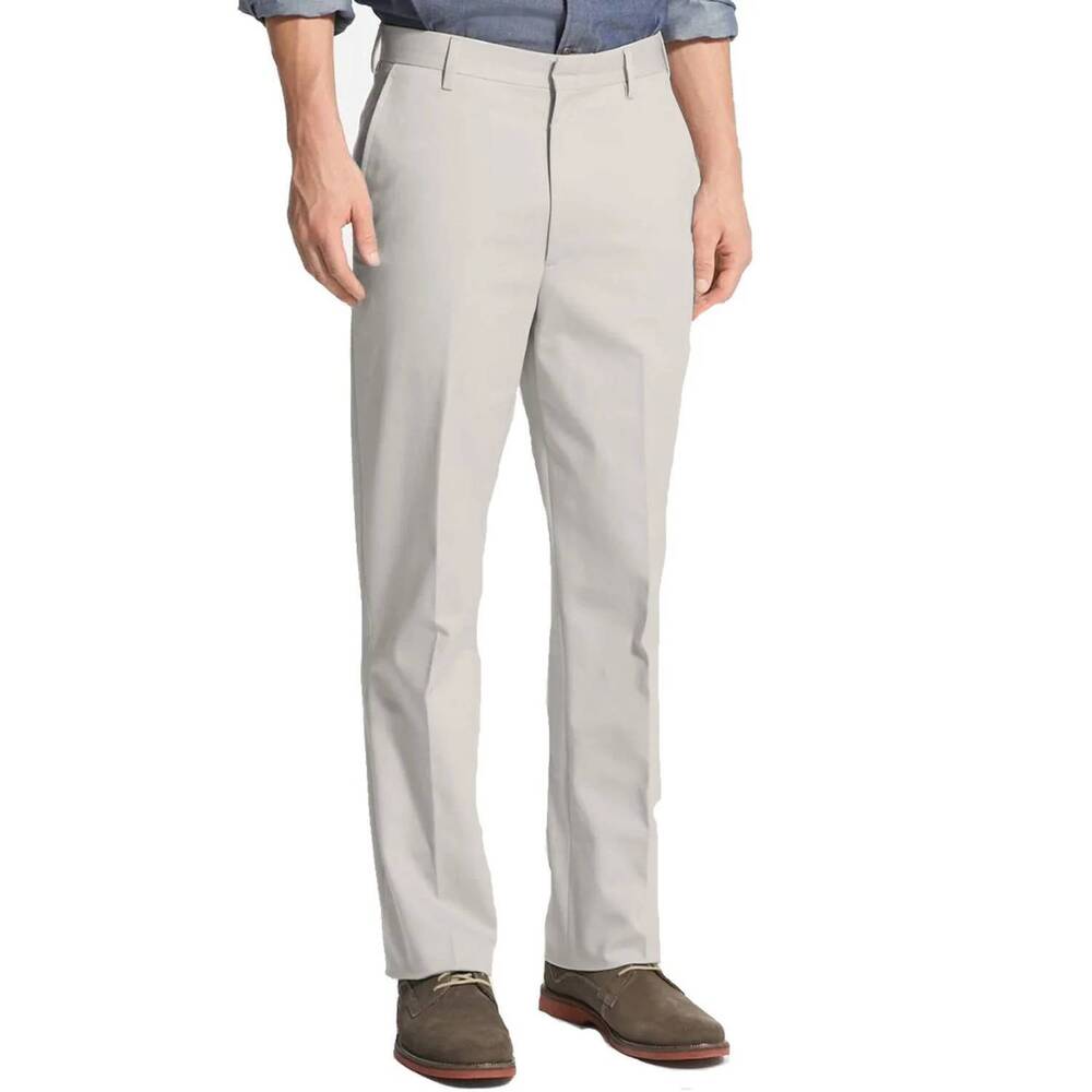 NEW BERLE regent plain front twill performance dress khaki trouser in stone